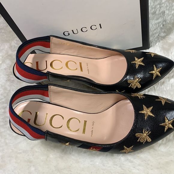 Gucci black leather Sylvie vintage web star/ bee pumps - Picture 3 of 11